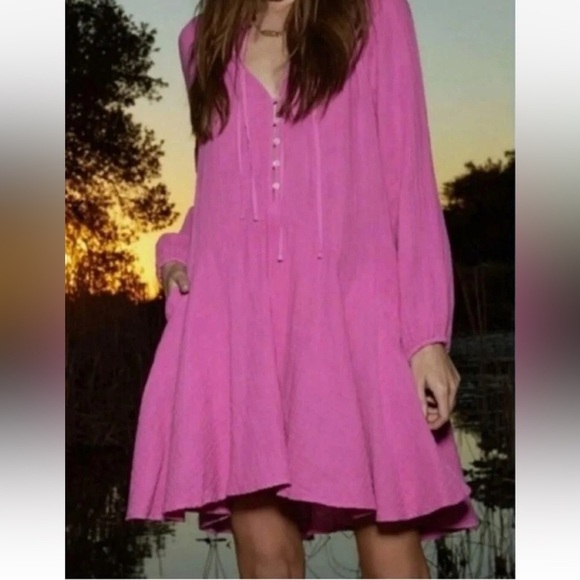 Magaschoni Organic Cotton Gauze Rosebud Pink Mini Dress - Picture 4 of 13